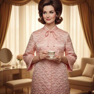 Vintage 1960’s Vanity Fair Quilted Satin Pink House Coat/Robe! Mid-Century 8/10